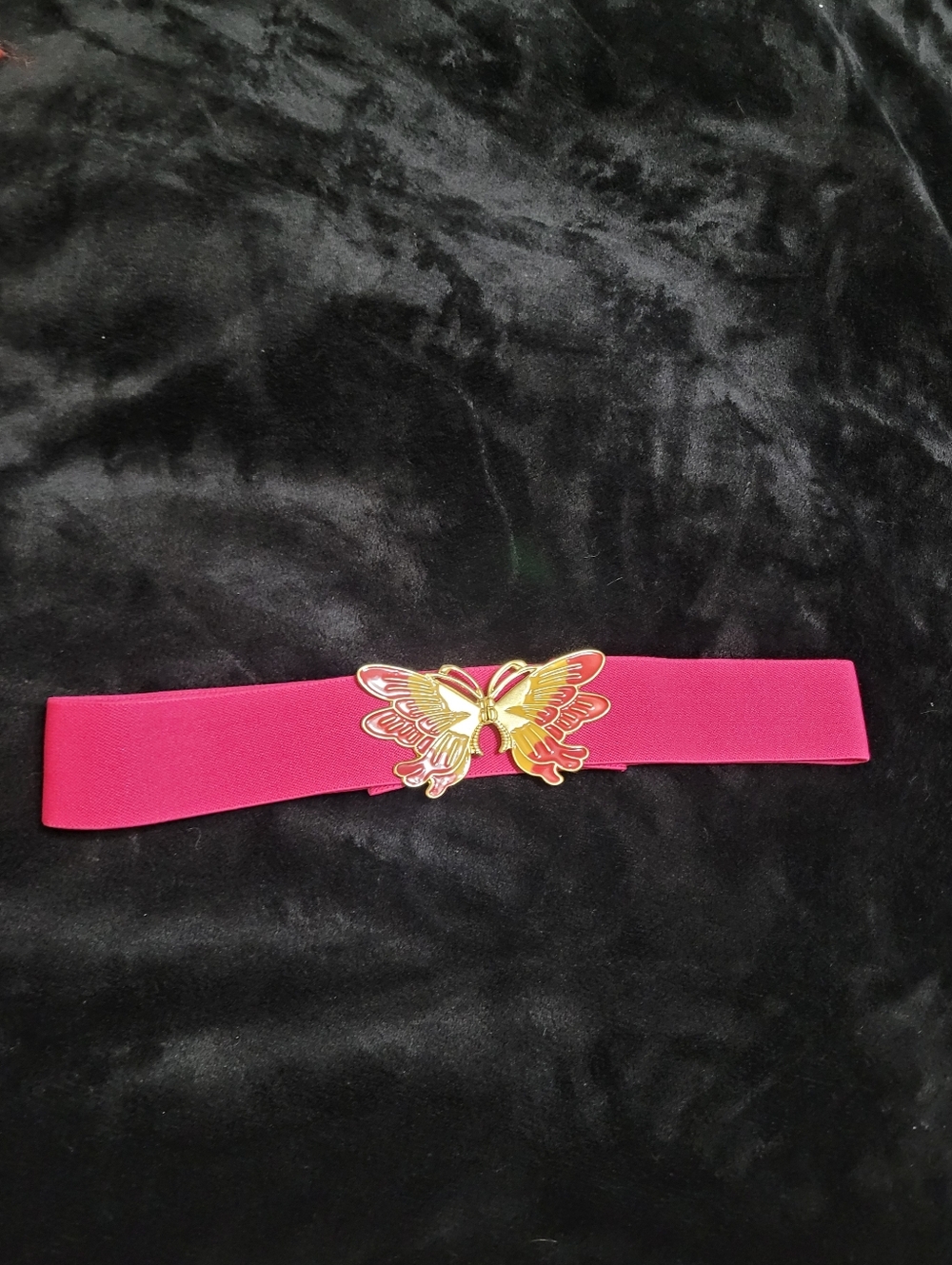 Gold Butterfly Accent Pink Elastic Waist Belt - Women Accessories